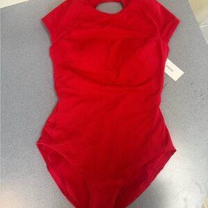 SPANX Red One-Piece Sculpting Swimsuit with Cap Sleeves